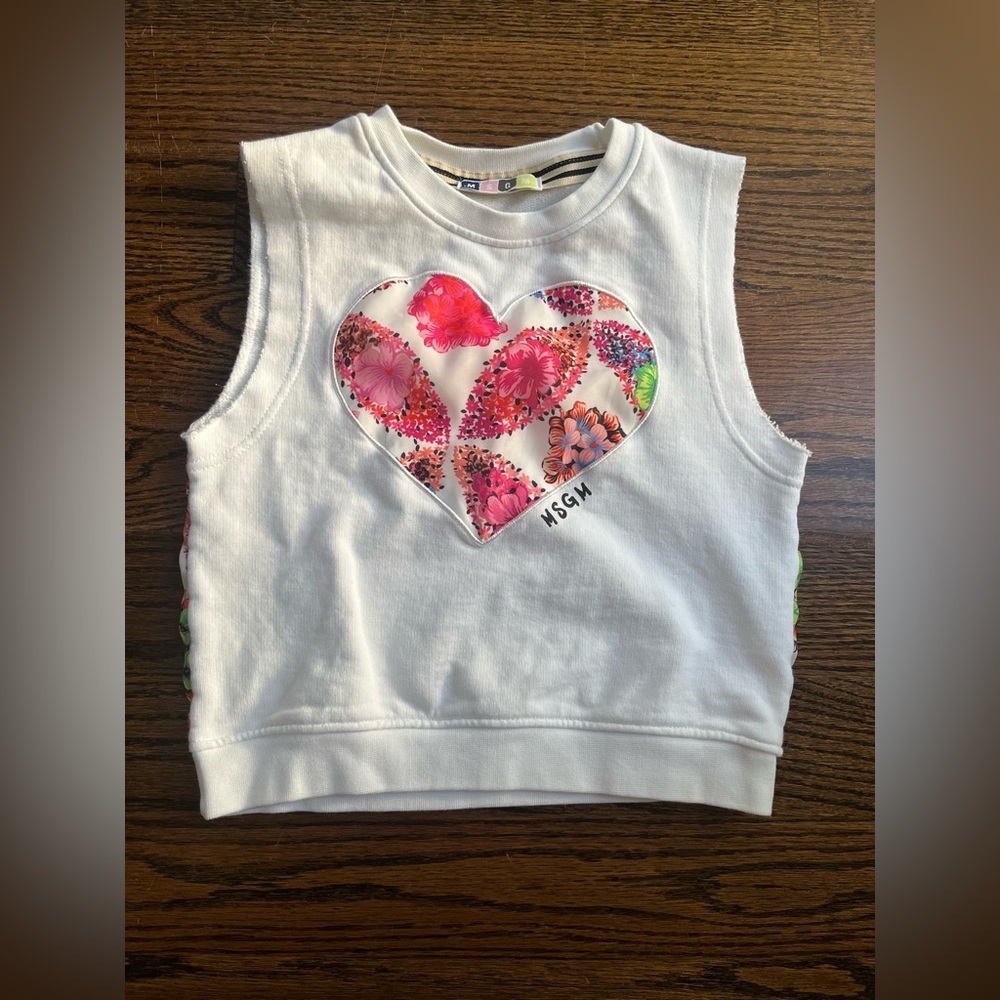 MSGM girls crop top size 8 heart detail white pink
